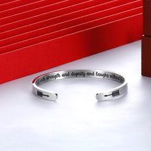 Load image into Gallery viewer, Believer Bangle Gifts Bracelet for Women Girl Inspirational Cuff for Bible Verse Feminist Mother Mom Sister She is Clothed with Strength Christmas Stocking Stuffers Birthday