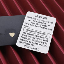 Load image into Gallery viewer, Engraved Wallet Inserts 2021 Graduation Inspirational Gift for Son Step son from Mom Mother Metal Mini Love Note Valentines Day Birthday Christmas Gifts for Son in Law Encouragement Gift
