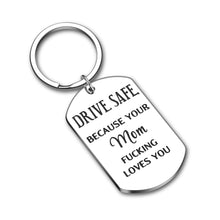 Load image into Gallery viewer, Funny Birthday Gift for Son Daughter from Mom Keychain Sweet 16 for Son Daughter New Driver Gifts Mother to Stepson Stepdaughter Drive Safe Because Your Mom Loves You Anniversary Valentines Day