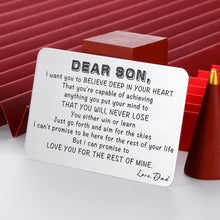 Load image into Gallery viewer, to Son from Dad Valentine Day Gifts Wallet Card Insert for Step Son from Father Birthday Graduation Wedding Fathers Day Christmas for Adult Son Men Back to School 16 Teen Boys Him Inspirational Gift