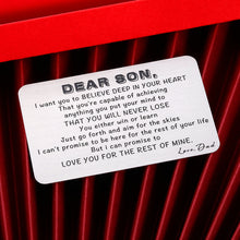 Load image into Gallery viewer, to Son from Dad Valentine Day Gifts Wallet Card Insert for Step Son from Father Birthday Graduation Wedding Fathers Day Christmas for Adult Son Men Back to School 16 Teen Boys Him Inspirational Gift