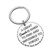 Load image into Gallery viewer, Football Coach Keychain Sports Best Christmas Gifts for Basketball Baseball Swimming Soccer Coaches for Men A Great Coach is Hard to Find and Impossible to Forget Personalized Key Ring Charm Jewelry