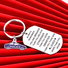 Load image into Gallery viewer, Police Officer Gifts Keychain Inspirational Cop Gift for Husband Boyfriend Son Daughter Police to Be Boys Girls Student Gift from Mom Dad Wife for Women Men Always Remember You are Braver Keyring Tag