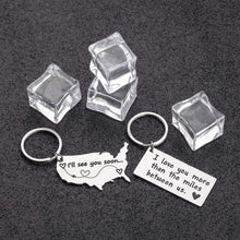 Load image into Gallery viewer, Long Distance Keychain Gifts for Boyfriend Girlfriend Going Away Gift Couple Keychain Christmas Anniversary Birthday Valentine Day Gifts I Love You More Than The Miles Between Us(2pcs)
