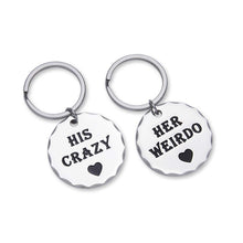 Load image into Gallery viewer, Couple Keychains Set Gif for Him and Her Anniversary Wedding Gifs for Girlfriend Boyfriend Husband Wife Best Friend Gifs His Crazy Her Weirdo Long Distance Relationship Valentine Key Ring Charm