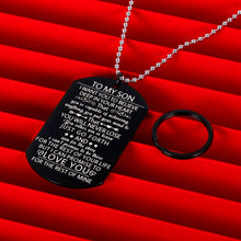 Load image into Gallery viewer, Chain to My Son Inspirational Tag Necklace with Keychain Son Gifts from Dad Mom Christmas Birthday I Love You Stocking Stuffers Graduation Father's Day Gifts for Adult Men Stepson Teen Boys Him