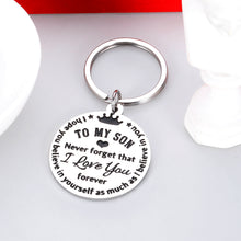 Load image into Gallery viewer, I Love You to My Son Gifts Keychain from Mom Dad Christmas Inspirational Gift Birthday for Stepson Graduation Wedding Fathers Day Valentine Day Back to School 16 Teen Boys Him Men Stocking Stuffers