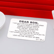 Load image into Gallery viewer, to Son from Dad Valentine Day Gifts Wallet Card Insert for Step Son from Father Birthday Graduation Wedding Fathers Day Christmas for Adult Son Men Back to School 16 Teen Boys Him Inspirational Gift