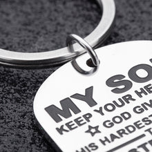 Load image into Gallery viewer, To My Son Inspirational Christmas Gif Keychain for Boys Teenage Kids from Dad Father In Law Men Birthday College Graduation Encouragement Stocking Stuffers Key Ring Gifs Family