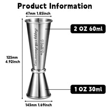 Load image into Gallery viewer, 11 Year Anniversary Steel Gifts for Him Her 11 Year Wedding Anniversary Steel Gifts for Women Men Couple Steel Jigger 2 OZ 1 OZ for 11th Anniversary Cocktail Jigger Present for Husband Wife Boyfriend
