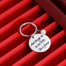 Load image into Gallery viewer, Inspirational Gift Keychain for Daughter Midsummer Night’s Dream Merchandise Her Women Girl Sister Nursery Christmas Shakespeare and though she be but little she is fierce Birthday Graduation
