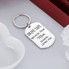 Load image into Gallery viewer, Funny Birthday Gift for Son Daughter from Mom Keychain Sweet 16 for Son Daughter New Driver Gifts Mother to Stepson Stepdaughter Drive Safe Because Your Mom Loves You Anniversary Valentines Day
