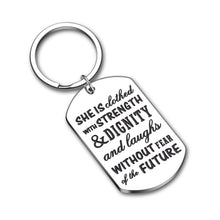 Load image into Gallery viewer, Chr.stian Gifts for Women Girl Inspirational Keychain for Bible Verse Feminist Mother Mom Sister Motivational Gift She Is Clothed With Strength And Dignity Christmas Stocking Stuffer Birthday
