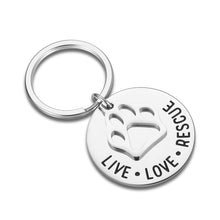 Load image into Gallery viewer, VANLOVEMAC Gift for Dog cat Pet Rescue Jewelry Live Love Rescue Keychain Paw Print Jewelry for Dog or Cat Owners

