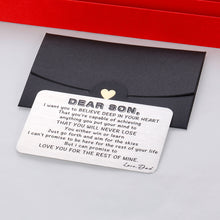 Load image into Gallery viewer, to Son from Dad Valentine Day Gifts Wallet Card Insert for Step Son from Father Birthday Graduation Wedding Fathers Day Christmas for Adult Son Men Back to School 16 Teen Boys Him Inspirational Gift

