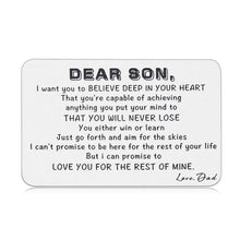 Load image into Gallery viewer, to Son from Dad Valentine Day Gifts Wallet Card Insert for Step Son from Father Birthday Graduation Wedding Fathers Day Christmas for Adult Son Men Back to School 16 Teen Boys Him Inspirational Gift
