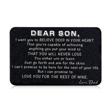 Load image into Gallery viewer, to Son from Dad Valentine Day Gifts Wallet Card Insert for Step Son from Father Birthday Graduation Wedding Fathers Day Christmas for Adult Son Men Back to School 16 Teen Boys Him Inspirational Gift

