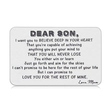 Load image into Gallery viewer, to Son from Mom Christmas Gifts Valentine Day Wallet Card Insert for Step Son from Mom Birthday Graduation Wedding Fathers Day for Adult Men Back to School 16 Teen Boys Him Inspirational Gift
