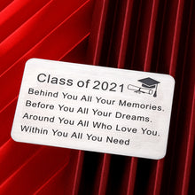 Load image into Gallery viewer, Graduation Gifts Engraved Wallet Insert Card for Class of 2021 College High School Junior Senior Students Nurse Lawyer Graduates Inspirational Metal Wallet Cards Graduation Keepsake Gift for Women Men
