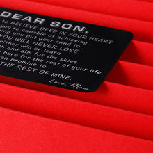 Load image into Gallery viewer, to Son from Mom Christmas Gifts Valentine Day Wallet Card Insert for Step Son from Mom Birthday Graduation Wedding Fathers Day for Adult Men Back to School 16 Teen Boys Him Inspirational Gift
