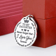 Load image into Gallery viewer, to My Daughter Keychain Gifts from Mom Dad Inspirational Gift Christmas Birthday for Stepdaughter Graduation Wedding Valentine Day Back to School 16 Teen Girls Her Women Stocking Stuffers
