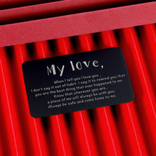 Load image into Gallery viewer, I Love You Valentines Day Gift Engraved Wallet Card Insert for Boyfriend Husband Men Groom Fiancé Christmas Anniversary Wedding for him Birthday Romantic Stocking Stuffers from Wife Girlfriend

