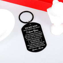Load image into Gallery viewer, Son Gifts from Mom To My Son Keychain for Boys Stepson Teen Men from Mother Stepmom Inspirational Gifts for Adult Children Son Him Christmas Birthday Valentines Graduation Father Day Wedding Present
