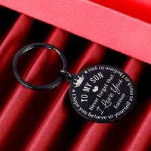 Load image into Gallery viewer, I Love You to My Son Gifts Keychain from Mom Dad Christmas Inspirational Gift Birthday for Stepson Graduation Wedding Fathers Day Valentine Day Back to School 16 Teen Boys Him Men Stocking Stuffers
