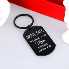 Load image into Gallery viewer, Funny Birthday Gift for Son Daughter from Mom Keychain Sweet 16 for Son Daughter New Driver Gifts Mother to Stepson Stepdaughter Drive Safe Because Your Mom Loves You Anniversary Valentines Day
