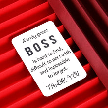 Load image into Gallery viewer, Boss Appreciation Gift Wallet Card Insert for Leader Birthday Supervisor Thank You Gifts Mentor Retirement Leaving Farewell Christmas Women Men Leaders Office Going Away Manager Him Her
