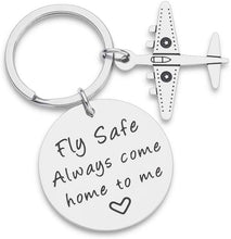 Load image into Gallery viewer, Pilot Gift for Men Women Aviator Fly Safe Keychain Birthday for Flight Attendant Traveling Present from Boyfriend Girlfriend Dad Mom Friend Key Ring

