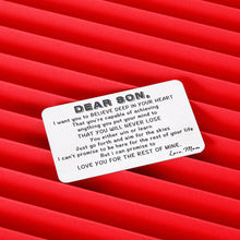 Load image into Gallery viewer, to Son from Mom Christmas Gifts Valentine Day Wallet Card Insert for Step Son from Mom Birthday Graduation Wedding Fathers Day for Adult Men Back to School 16 Teen Boys Him Inspirational Gift
