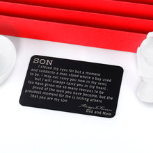 Load image into Gallery viewer, To My Son Gift from Dad Mom Wallet Card Insert Christmas I Love You Birthday for Stepson Valentine Day Inspirational Gift Graduation Wedding Fathers Day Back to School 16 Teen Adult Boys Him Men
