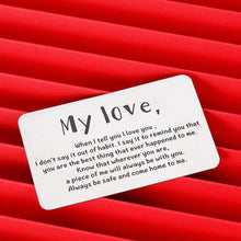 Load image into Gallery viewer, I Love You Valentines Day Gift Engraved Wallet Card Insert for Boyfriend Husband Men Groom Fiancé Christmas Anniversary Wedding for him Birthday Romantic Stocking Stuffers from Wife Girlfriend
