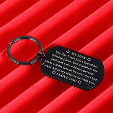 Load image into Gallery viewer, To My Man Keychain Anniversary Gif for Boyfriend Husband Men Him I Love You Couple Gifs for Birthday Valentines Day Wedding Funny Christmas Hubby Stocking Stuffers from Girlfriend Wife Wifey
