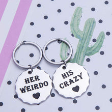 Load image into Gallery viewer, Couple Keychains Set Gif for Him and Her Anniversary Wedding Gifs for Girlfriend Boyfriend Husband Wife Best Friend Gifs His Crazy Her Weirdo Long Distance Relationship Valentine Key Ring Charm
