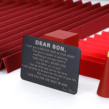 Load image into Gallery viewer, to Son from Dad Valentine Day Gifts Wallet Card Insert for Step Son from Father Birthday Graduation Wedding Fathers Day Christmas for Adult Son Men Back to School 16 Teen Boys Him Inspirational Gift
