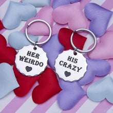 Load image into Gallery viewer, Couple Keychains Set Gif for Him and Her Anniversary Wedding Gifs for Girlfriend Boyfriend Husband Wife Best Friend Gifs His Crazy Her Weirdo Long Distance Relationship Valentine Key Ring Charm
