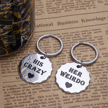 Load image into Gallery viewer, Couple Keychains Set Gif for Him and Her Anniversary Wedding Gifs for Girlfriend Boyfriend Husband Wife Best Friend Gifs His Crazy Her Weirdo Long Distance Relationship Valentine Key Ring Charm
