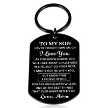 Load image into Gallery viewer, Son Gifts from Mom To My Son Keychain for Boys Stepson Teen Men from Mother Stepmom Inspirational Gifts for Adult Children Son Him Christmas Birthday Valentines Graduation Father Day Wedding Present
