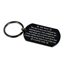 Load image into Gallery viewer, To My Man Keychain Anniversary Gif for Boyfriend Husband Men Him I Love You Couple Gifs for Birthday Valentines Day Wedding Funny Christmas Hubby Stocking Stuffers from Girlfriend Wife Wifey
