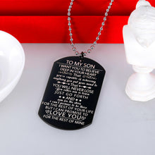 Load image into Gallery viewer, Chain to My Son Inspirational Tag Necklace with Keychain Son Gifts from Dad Mom Christmas Birthday I Love You Stocking Stuffers Graduation Father's Day Gifts for Adult Men Stepson Teen Boys Him
