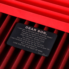 Load image into Gallery viewer, to Son from Dad Valentine Day Gifts Wallet Card Insert for Step Son from Father Birthday Graduation Wedding Fathers Day Christmas for Adult Son Men Back to School 16 Teen Boys Him Inspirational Gift
