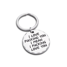 Load image into Gallery viewer, Couple Funny Keychain Gifts for Boyfriend Husband Gift from Girlfriend Wife him her i Love You i Mean i Love You Birthday Anniversary Key Ring Tag
