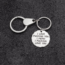 Load image into Gallery viewer, Couple Funny Keychain Gifts for Boyfriend Husband Gift from Girlfriend Wife him her i Love You i Mean i Love You Birthday Anniversary Key Ring Tag
