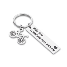 Load image into Gallery viewer, Christmas Gifts for Cycling Enthusiast Ride Safe Keychain i Need You here with me Couples Keychain Gift for Boyfriend Husband Father Birthday Gifts Dad Key Ring Men Women
