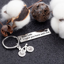 Load image into Gallery viewer, Christmas Gifts for Cycling Enthusiast Ride Safe Keychain i Need You here with me Couples Keychain Gift for Boyfriend Husband Father Birthday Gifts Dad Key Ring Men Women
