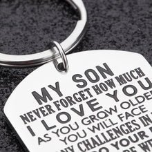 Load image into Gallery viewer, Inspirational Gift to Son from mom-Never Forget How Much i Love You Gift Keychain for Teen Boy from Mother in Law Stepmom

