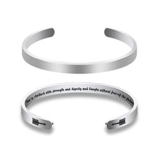 Load image into Gallery viewer, Believer Bangle Gifts Bracelet for Women Girl Inspirational Cuff for Bible Verse Feminist Mother Mom Sister She is Clothed with Strength Christmas Stocking Stuffers Birthday
