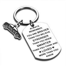 Load image into Gallery viewer, Police Officer Gifts Keychain Inspirational Cop Gift for Husband Boyfriend Son Daughter Police to Be Boys Girls Student Gift from Mom Dad Wife for Women Men Always Remember You are Braver Keyring Tag
